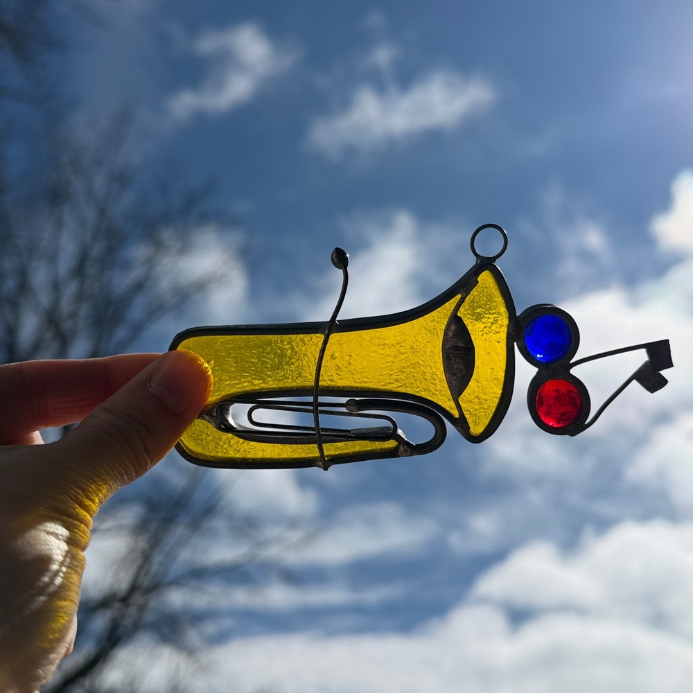 Vintage Stained Glass Saxophone Sun Catcher